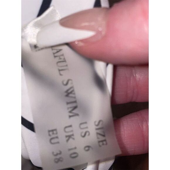 Zaful white/ Black Striped Bandeau High cut Cheeky Bikini   Size M - Picture 4 of 14